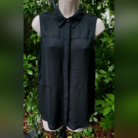 Deep Ebony, Semi-Opaque, Tailored Sleeveless Tunic- Size Medium. - Picture 1 of 5